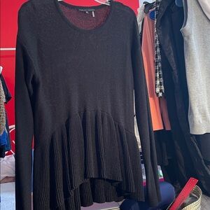 English Factory Black Long-Sleeved Textured Peplum Scoop Neck Sweater - Size M